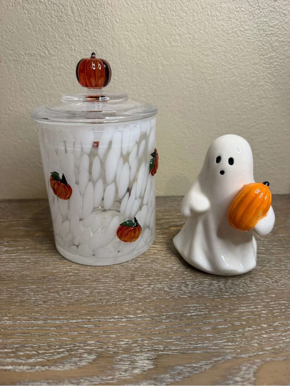 Cook With Color Pumpkin Halloween Icon Treat Gifting Jar & Ghost Holding Pumpkin